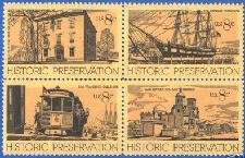 Se-tenant, Historic Preservation Block of 4, United States of America,  