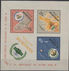 Souvenir Sheet, International Cooperation Year, Burundi,  , Hands, Maps, Organizations, Seals (Emblems), Torches