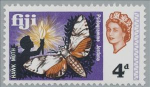 Stamp, Hawk Moth (Psilogramma jordana), Boy with Torch, Fiji,  , Butterflies
