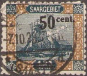 Stamp, Stamp  overloaded centimes, Germany, Saarland,  , Mining, Towers