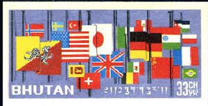 Stamp, Pres. Kennedy Commemoration., Bhutan,  , Flags
