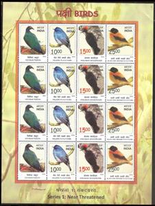 Souvenir Sheet, Potentially endangered Bird Species, India,  , Animals (Fauna), Birds, Pigeons