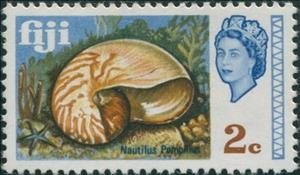 Stamp, Chambered Nautilus (Nautilus pompilius), Fiji,  , Shells
