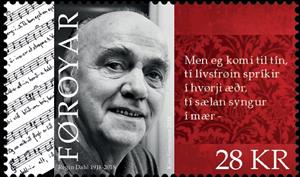 Stamp, Centenary of birth of Regin Dahl, Author, Faroe Islands,  , Authors, Famous People, Literary People (Poets and Writers), Literature, Men