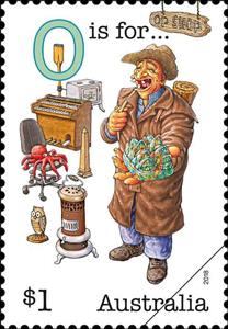 Stamp, O is for..., Australia,  , Architecture, Musical Instruments, Octopuses, Owls