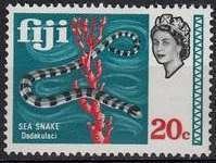 Stamp, Chinese Sea Snake (Laticauda semifasciata), Fiji,  , Snakes