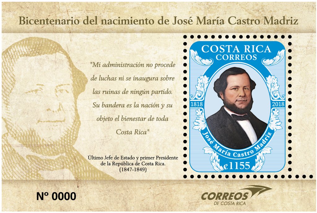 Bicentenary of birth of Jose Maria Castro Madriz