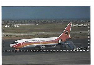 Souvenir Sheet, Boeing B737-200, Angola,  , Aircraft, Airlines, Aviation