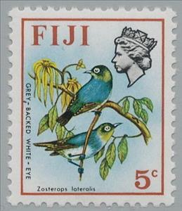 Stamp, Grey-backed White-eye (Zosterops xanthochroa), Fiji,  , Birds, Animals (Fauna)