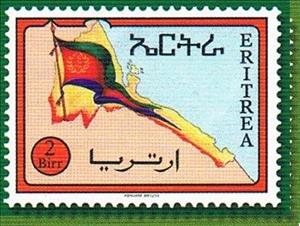Stamp, Eritrean map and flag, Eritrea,  , Flags