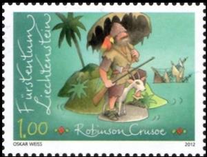 Stamp, Famous figures from classical literature, Liechtenstein,  , Islands, Literature, Palm-trees