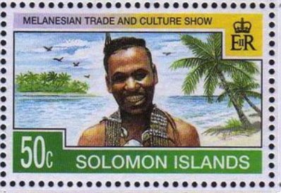 Stamp, Man smiling in front of water, Solomon Islands,  , Culture, Dance, Men