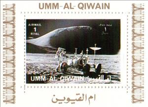 Souvenir Sheet, Astronaut, Lunar rover, Umm al-Qiwain,  , Astronauts, Moon Landing, Outer Space, Spacecrafts