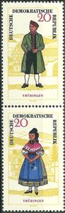 Se-tenant, Thüringen, Germany, Democratic Republic,  , Folklore, Suits and Costumes