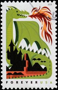 Stamp, Green Dragon and Castle, United States of America,  , Castles, Dragons