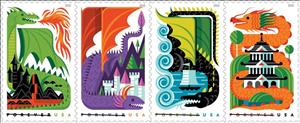 Se-tenant, Dragons, United States of America,  , Dragons