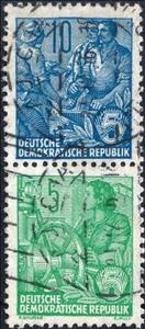 Se-tenant, 3 Workers,Woman at the steering wheel, Germany, Democratic Republic,  , Crafts, Professions, Wheels, Women