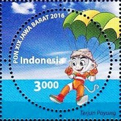 Stamp, Parachute, Indonesia,  , Parachute Jumping, Round Stamps, Sports