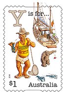 Stamp, Y is For..., Australia,  , Animals (Fauna), Sailing Ships, Sea Life