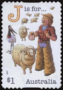 Stamp, J is for, Australia,  , Education, Letters (Alphabet)