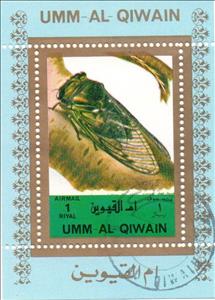 Souvenir Sheet, Cicada, Umm al-Qiwain,  , Animals (Fauna), Insects