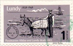 Stamp, 40th Anniv. of 1st Lundy stamp, Donkey, Cinderellas,  , Donkeys