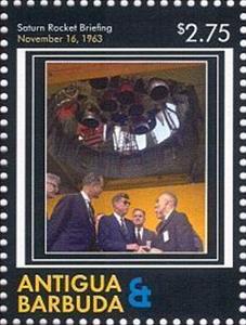 Stamp, Saturn Rocket Briefing, November 16, 1963, Antigua and Barbuda,  , Heads of State, Space Traveling, Spacecrafts