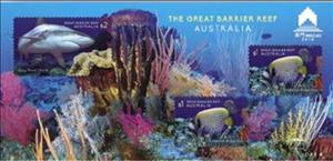 Souvenir Sheet, Emperor Angelfish, Grey Reef Shark & Macao Exposition Emblem, Australia,  , Animals (Fauna), Fishes, Sea Life, Sharks