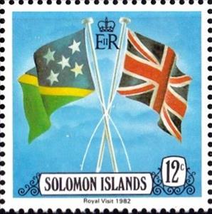 Stamp, Flags of the Solomom Islands and of Great Britain, Solomon Islands,  , Flags