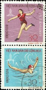 Se-tenant, Running and swimming, Vietnam,  , Running, Sports, Swimming