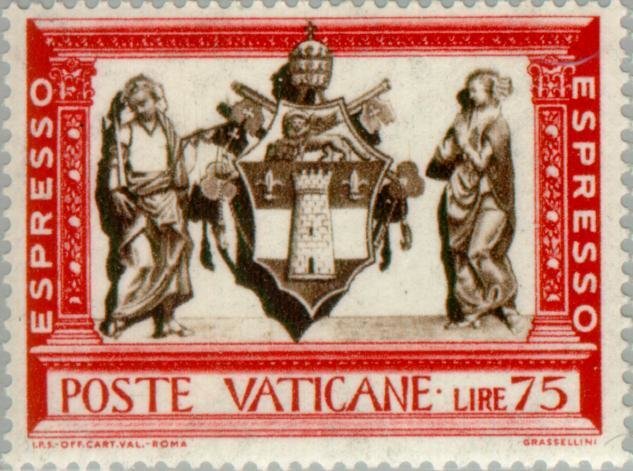 Coat of arms of John XXIII and figures of justice and hope