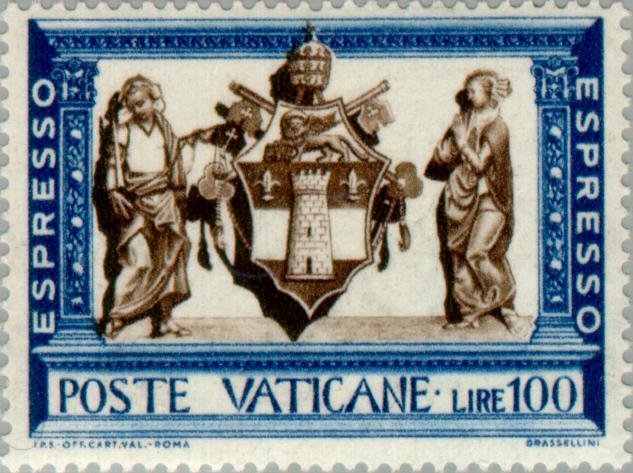 Coat of arms of John XXIII and figures of justice and hope