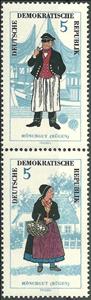 Se-tenant, Mönchgut ,Rügen, Germany, Democratic Republic,  , Folklore, Suits and Costumes