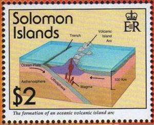 Stamp, Diagram illustrating formation of volcanic island, Solomon Islands,  , Volcanos