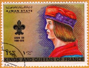 Stamp, Louis XII (1498-1515), Ajman,  , Famous People, Heads of State, Kings, Men, Royalty