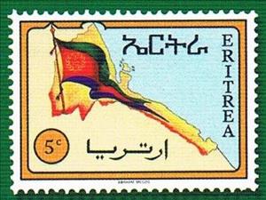 Stamp, Eritrean flag and map, Eritrea,  , Flags