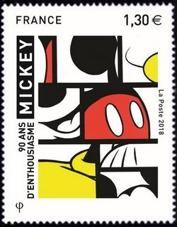 Stamp, 90th Anniversary of the Debut of Mickey Mouse in France, France,  , Anniversaries and Jubilees, Art, Cartoons