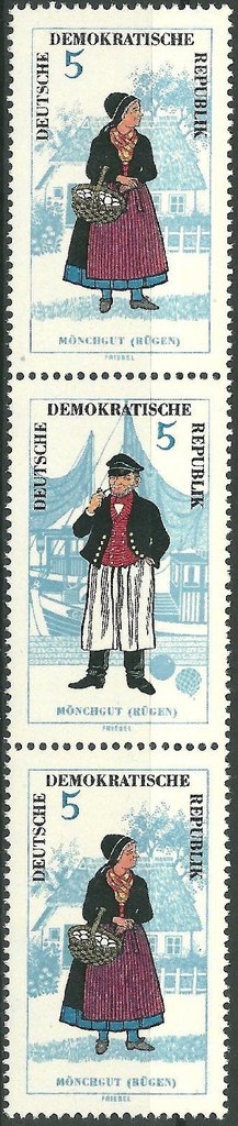 Se-tenant, Mönchgut ,Rügen, Germany, Democratic Republic,  , Folklore, Suits and Costumes