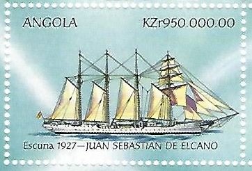Stamp, Schooner 1927 - Juan Sebastian de Elcano, Angola,  , Ships