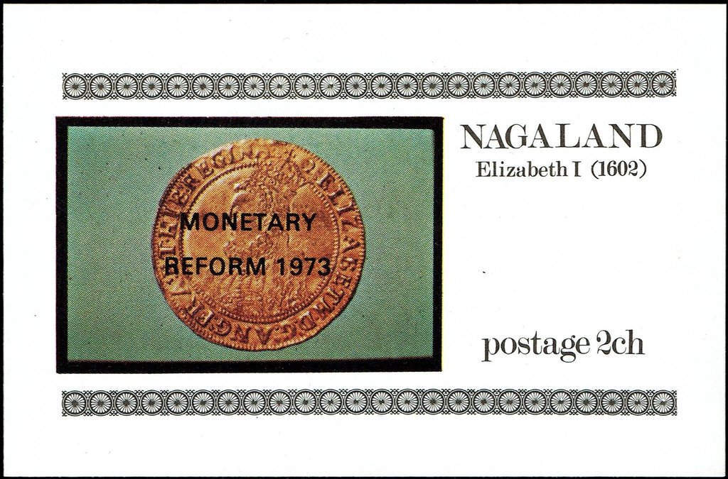 Elizabeth I overprint "MONETARY REFORM 1973"