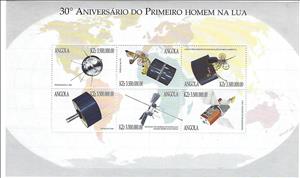 Mini Sheet, The history of Space traveling, Angola,  , Maps, Satellites