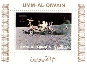 Souvenir Sheet, Astronaut drive moon car, Umm al-Qiwain,  , Astronauts, Moon Landing, Outer Space