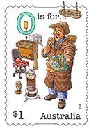 Stamp, O is For..., Australia,  , Architecture, Musical Instruments, Octopuses, Owls