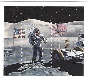 Souvenir Sheet, Apollo 17 Mission, Angola,  , Outer Space, Space Traveling