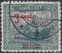 Stamp, Stamp  overloaded centimes, Germany, Saarland,  , Mining