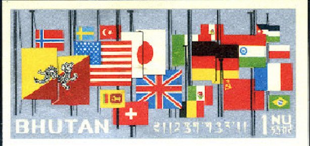 Stamp, Pres. Kennedy Commemoration., Bhutan,  , Flags