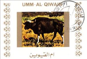 Souvenir Sheet, Gaur (Bos gaurus), Umm al-Qiwain,  , Animals (Fauna), Bulls and Cows, Cattle, Mammals