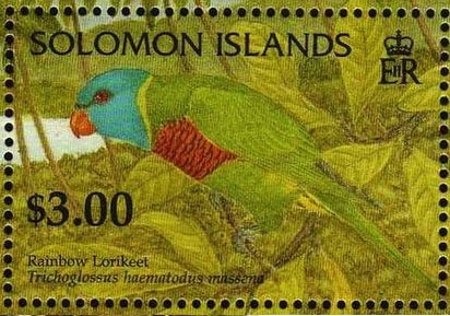 Stamp, Rainbow lorikeet, Solomon Islands,  , Birds, Parrots