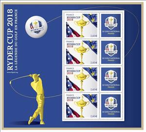 Mini Sheet, Ryder Cup (2nd issue), France,  , European Union, Flags, Golden Objects, Golf, Sports, Trophies