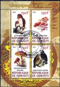 Mini Sheet, Mushrooms and owls, Cinderellas,  , Animals (Fauna), Birds, Mushrooms, Owls